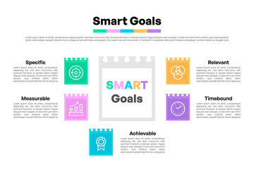 SMART Goals Infographic with Tear-Off Note Paper Icons and Descriptive Layout