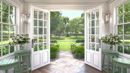 Picturesque Garden View from Charming Cottage Porch