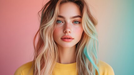 Obraz premium Beautiful Young Woman with Vibrant Hair in Studio Portrait