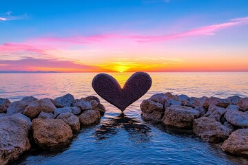 Fototapeta premium A person framing a landscape photo with their hands, forming a rectangle with their fingers against a stunning sunset