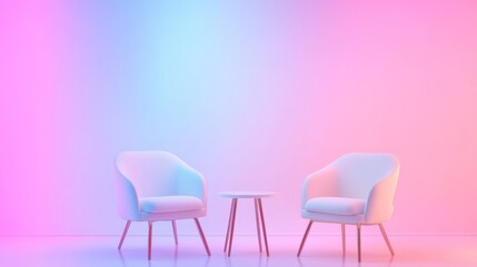 Obraz premium Modern Minimalist Interior with Two Chairs and Table in Pastel Lighting