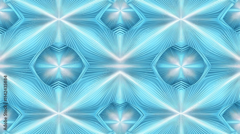 Poster abstract blue and white pattern with symmetrical design elements