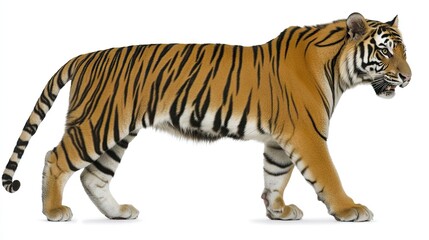 Obraz premium Majestic Tiger Walking on White Background in Natural Habitat