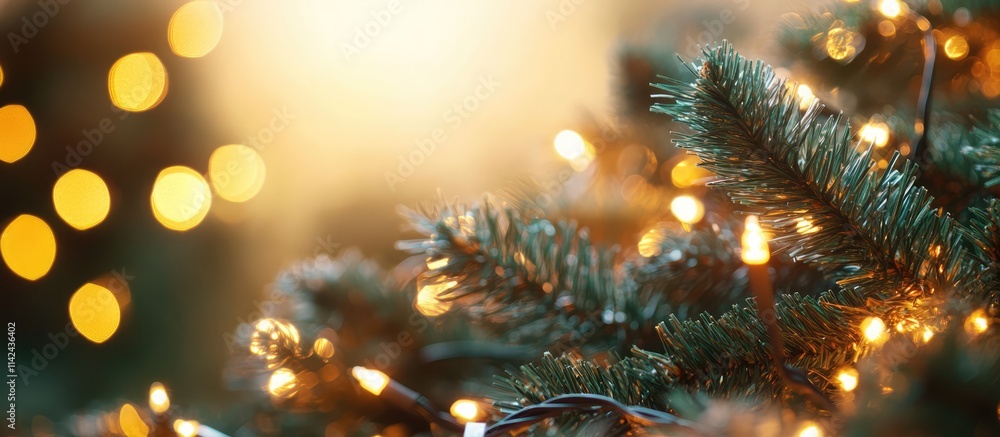 Poster festive christmas lights glowing on a shimmering backdrop with soft bokeh effect creating a warm hol