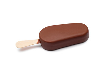 chocolate ice cream on a stick on a white background