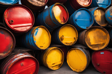 Colorful metal oil barrels