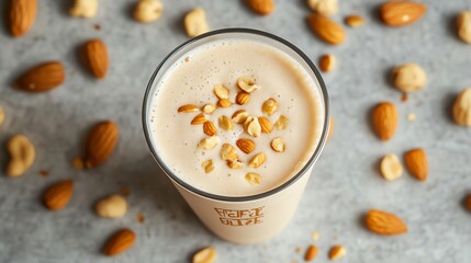 Nutty smoothie topped with crunchy nuts.