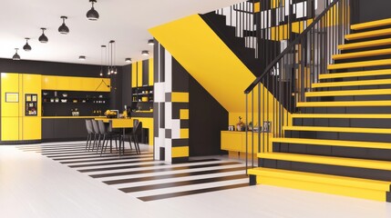 Fototapeta premium Sleek and Stylish Modern Staircase in Industrial Style Workspace
