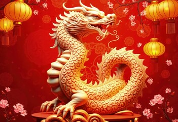 Obraz premium Chinese New Year Dragon Statue - Snake Statue - Chinese Perfect Background - Perfect Any Project