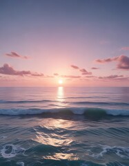 Obraz premium Soft pink gradient over blue ocean waves at sunrise , nature, sunrise