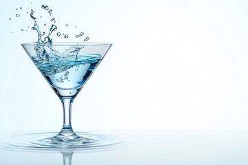 A simple illustration of a glass funnel with minimal liquid droplets, set on a soft white background