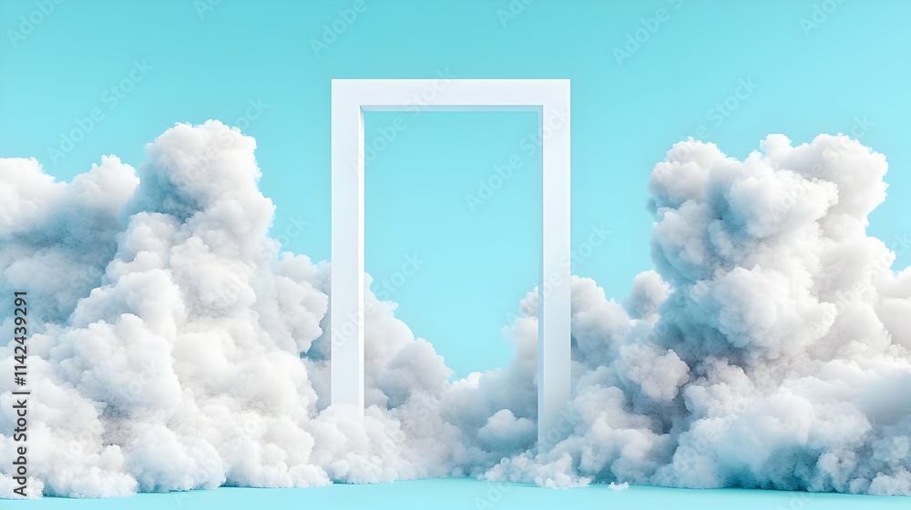 Aufkleber abstract 3d render: white gateway in cloudscape