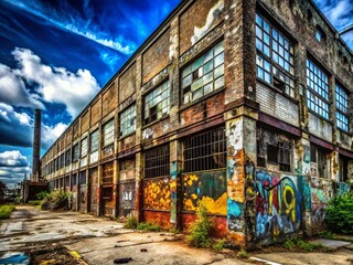 Naklejka premium Black and White Camo Urban Exploration Photography: Abandoned Building, Decay, Graffiti, Industrial
