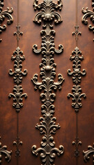 Rococo elements on brown vintage wall, dramatic. isolated with white highlights