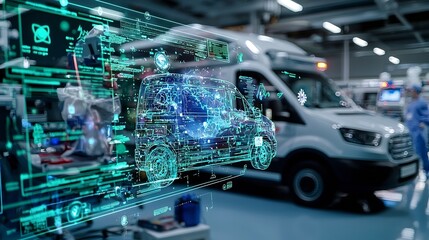 Futuristic Ambulance Equipped with Advanced Navigation and Patient Monitoring Technology