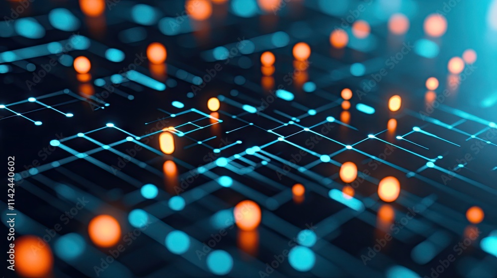 Poster abstract digital data network visualization with bright circles