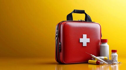 Smart First Aid Kit with Integrated Checklist and Inventory Tracker on Warm Yellow Background