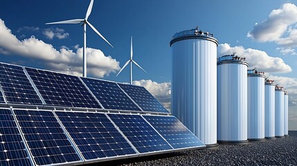 Renewable Energy System with Solar Panels and Wind Turbines for Energy Independence