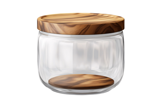 a glass jar with a wooden lid
