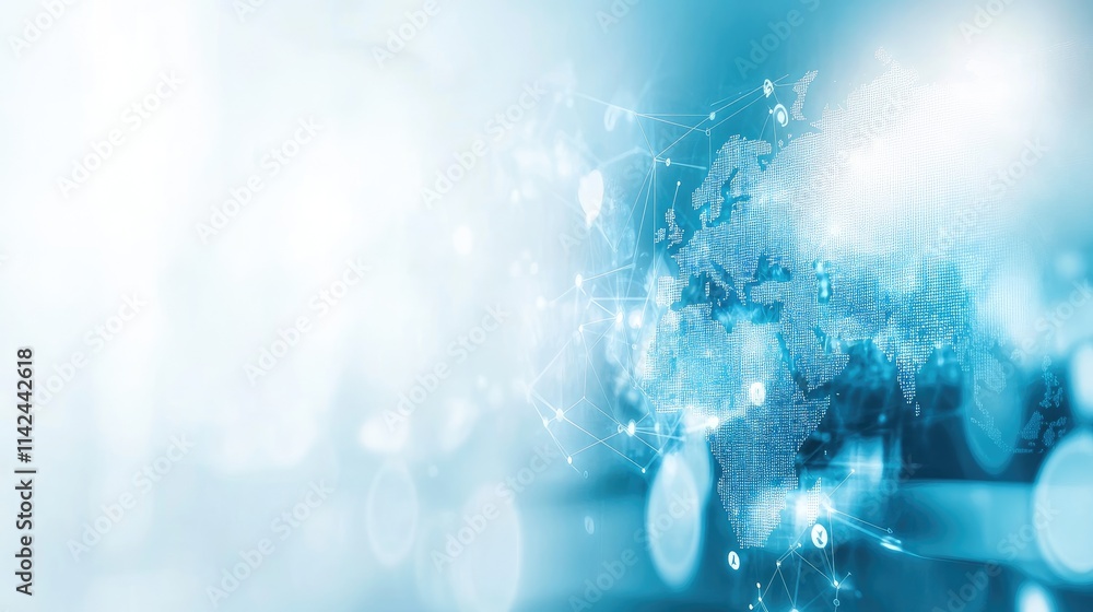 Poster abstract technology background with world map and data connections