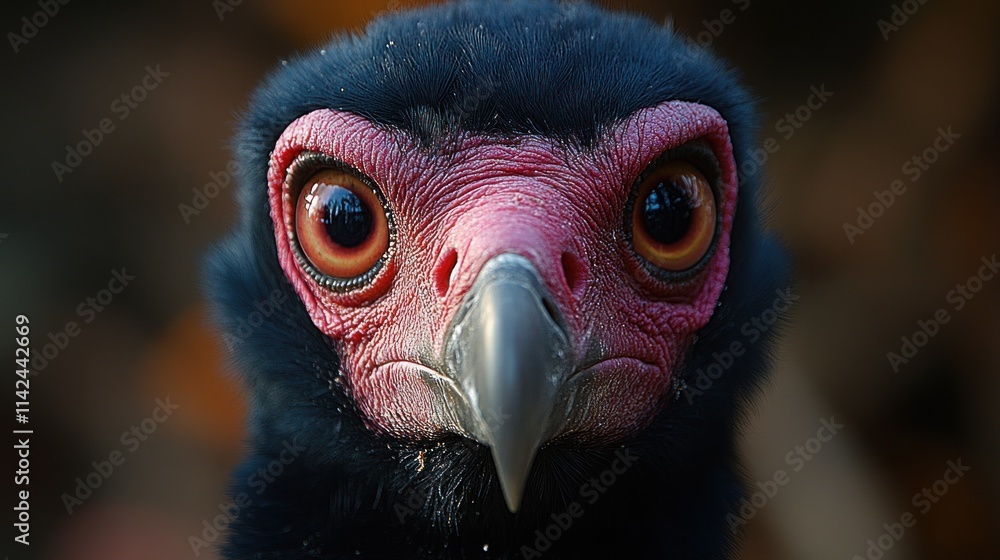 Poster close-up of a bird with striking eyes and colorful features.