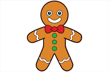 Cute Christmas gingerbread man in flat style isolated on white background. Christmas cookies, Vector illustration