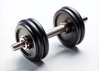 Fototapeta premium Black Dumbbell Fitness Photography, Weight Training, Gym Equipment, Minimalist Workout, White Background, Exercise, Strength Training, Sport, Health