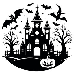 halloween background with house and pumpkin