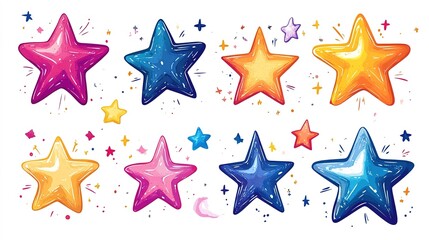 Obraz premium Stars on white background. Children's drawing of stars in icon style