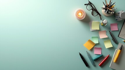 Collaborative Online Teaching Board with Whiteboard Markers and Sticky Notes on Green Background