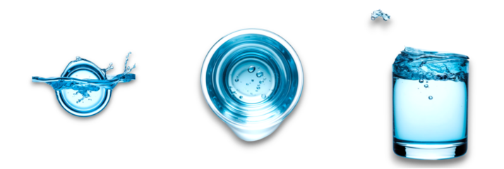 Isolated water objects featuring splashes on transparent background