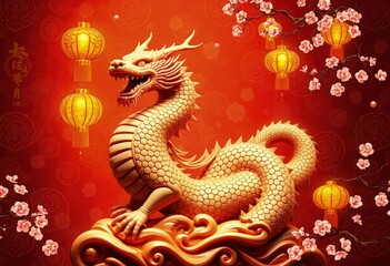 Fototapeta premium Chinese New Year Dragon Statue - Snake Statue - Chinese Perfect Background - Perfect Any Project