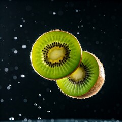 Kiwi and water isolated on black