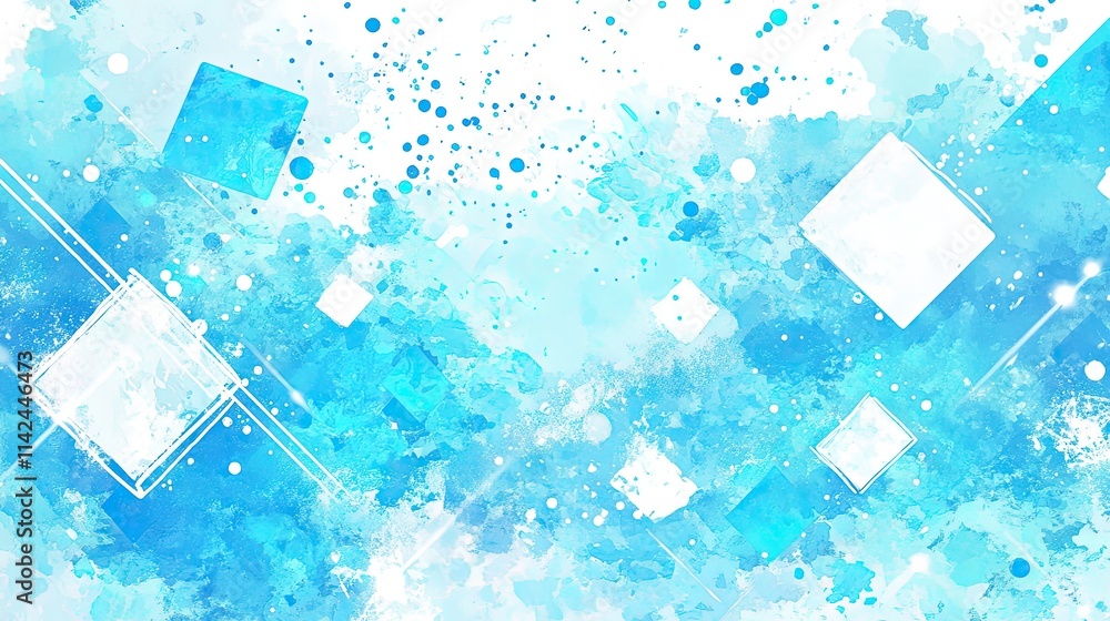 Poster abstract blue watercolor background with floating shapes and patterns