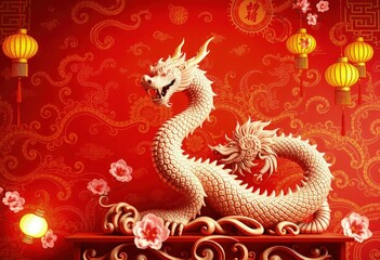 Obraz premium Chinese New Year Dragon Statue - Snake Statue - Chinese Perfect Background - Perfect Any Project