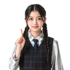 Pretty Asian Student Girl in School Uniform Smiling on transparent background