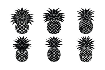 Obraz premium vector of Pineapple Plant (Ananas comosus) design, labeled vector art, linocut silhouette illustration.