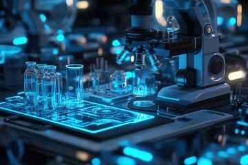 Microscopic exploration of advanced technology in a laboratory setting futuristic environment detailed view scientific concept