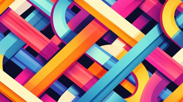 A colorful seamless geometric pattern featuring overlapping shapes, ideal for digital backgrounds or textiles