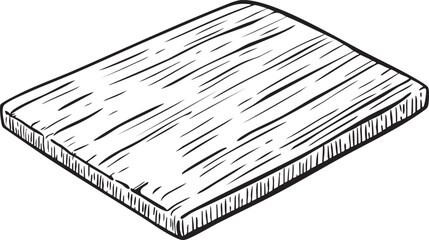 Wooden cutting board for kitchen line drawing isolated on white background.