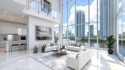 Modern Luxury Living Room with City View and Natural Light