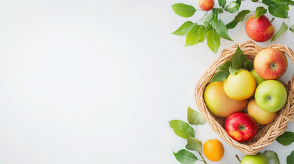 Fresh fruit basket with apples and pears, vibrant colors