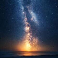 Fototapeta premium Stunning Night Sky with Milky Way Galaxy, Golden Stars, and Ethereal Cosmic Glow