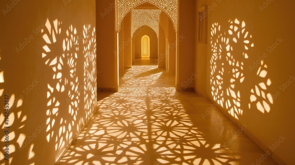 Poster stunning architectural corridor with intricate shadow patterns