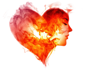 Heart shape blended with an artistic face, vibrant emotional representation.
