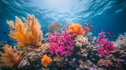 Naklejka premium Vibrant coral reef teeming with life. A breathtaking underwater scene.