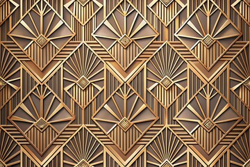 Geometric art deco wallpaper background featuring embossed symmetrical patterns with gold accents and intricate line design.