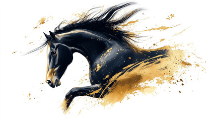 Beautiful horse head in a dynamic pose with elegant brush strokes