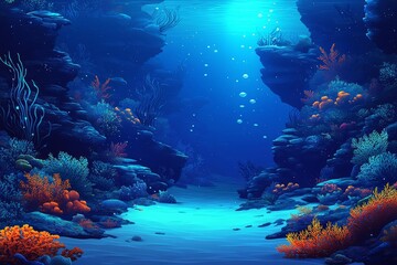 beautiful illustration nature background of seascape, underwater with light shine trough water surface , isolated on white background,  , copy space, copy space for text,