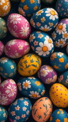 Fototapeta premium Vibrant hand-painted easter eggs with floral designs bring joy and celebrate the renewal of spring
